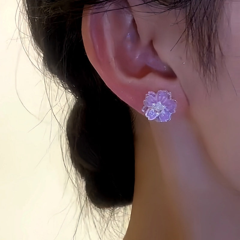 14K Gold-Plated Purple Flower Studs