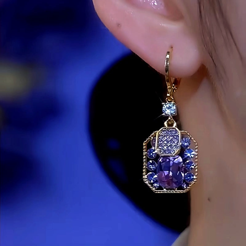 14K Gold-Plated Purple Geometric Square Earrings