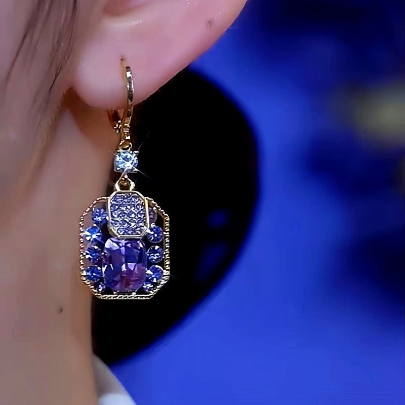 14K Gold-Plated Purple Geometric Square Earrings