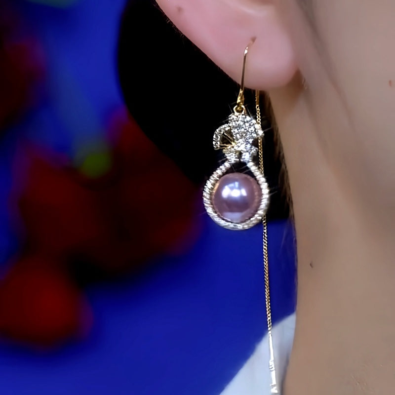 14K Gold-Plated Purple Pearl Threader Earrings