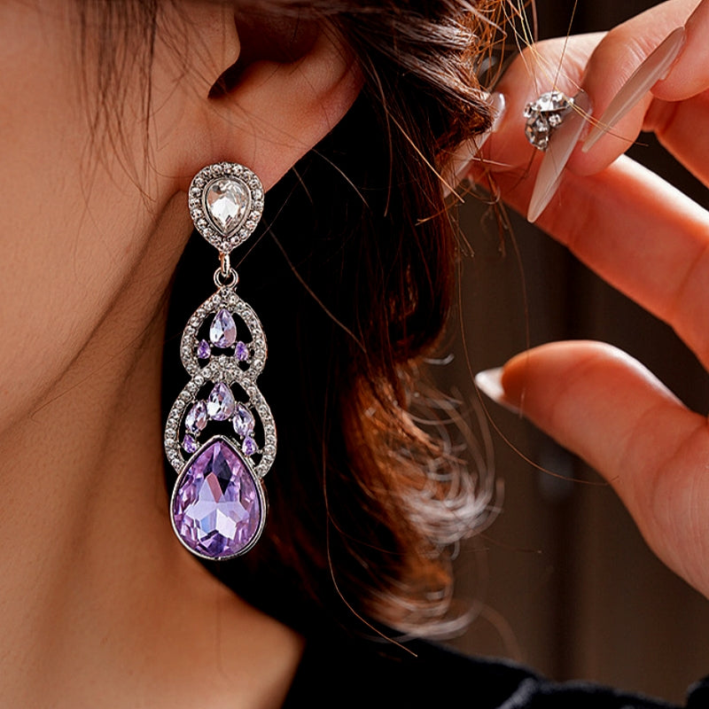 14K Gold-Plated Purple Zircon Water Drop Earrings