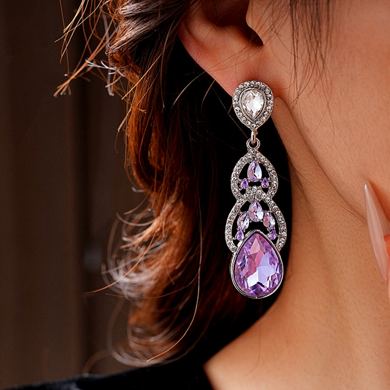 14K Gold-Plated Purple Zircon Water Drop Earrings