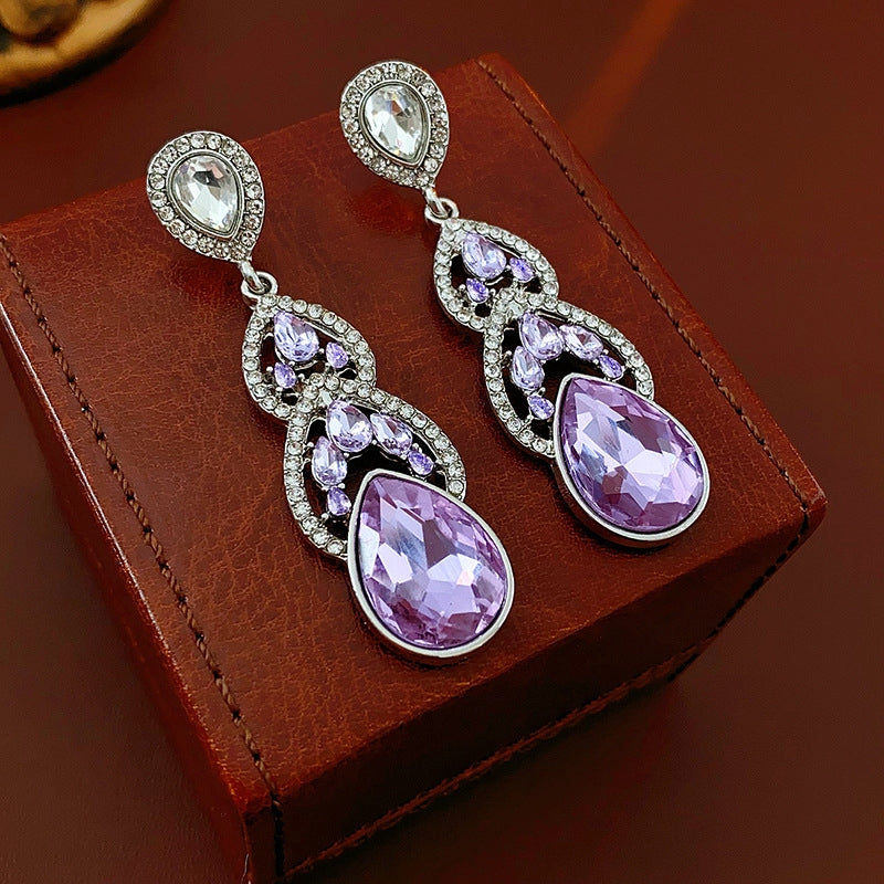 14K Gold-Plated Purple Zircon Water Drop Earrings