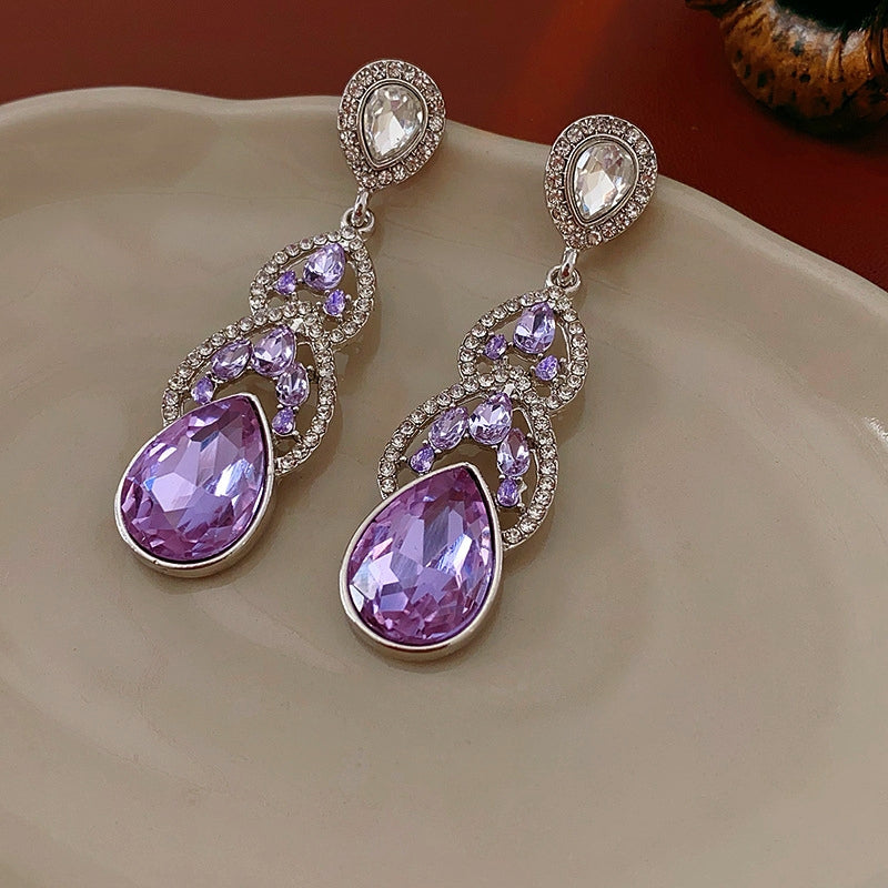 14K Gold-Plated Purple Zircon Water Drop Earrings