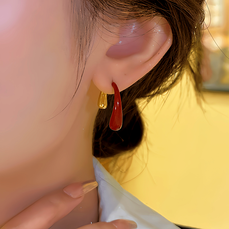 14K Gold-Plated Red And Golden Water Drop Earrings