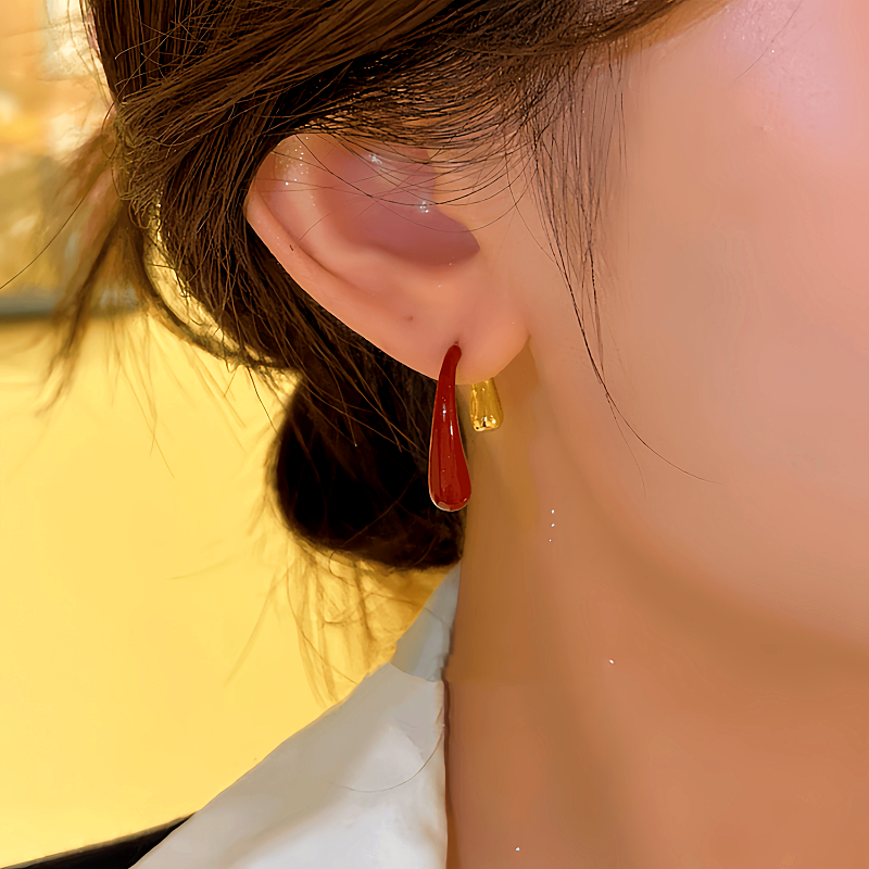 14K Gold-Plated Red And Golden Water Drop Earrings