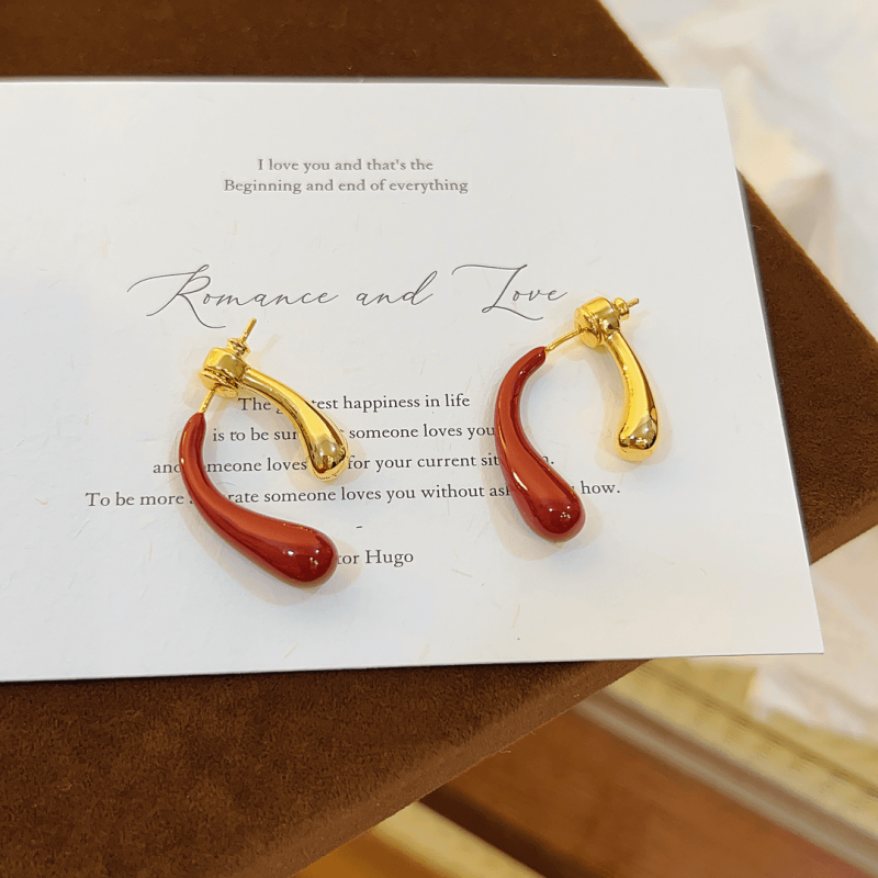 14K Gold-Plated Red And Golden Water Drop Earrings