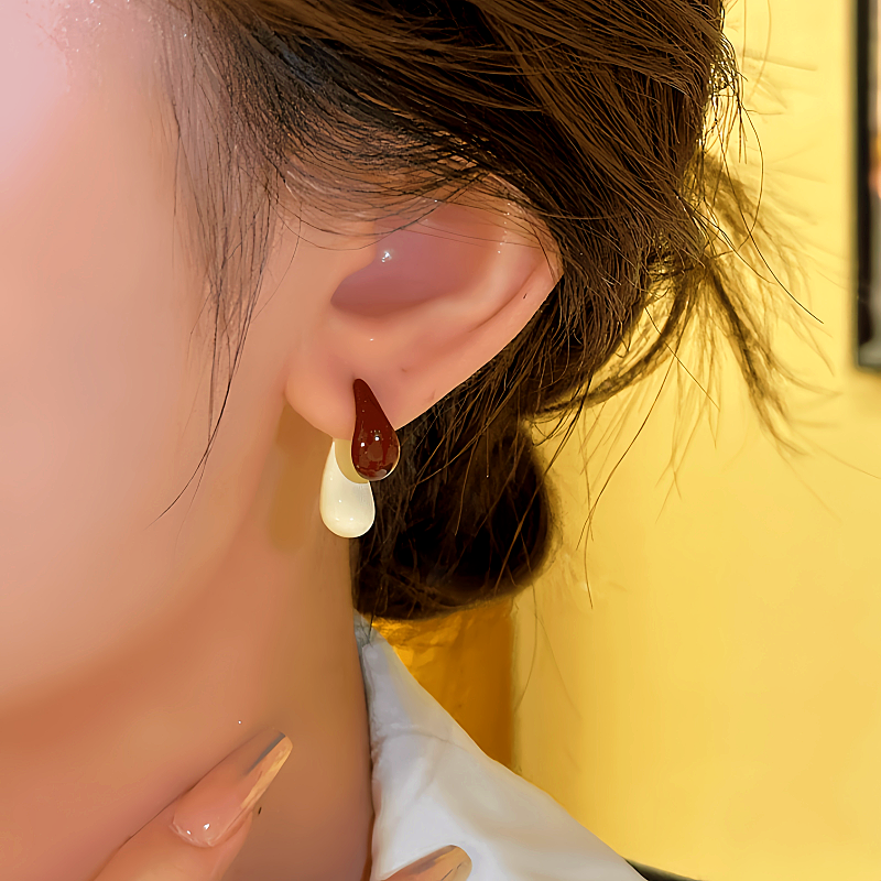 14K Gold-Plated Red And White Water Drop Earrings