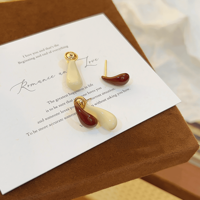 14K Gold-Plated Red And White Water Drop Earrings