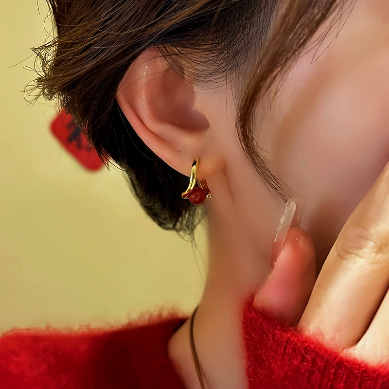 14K Gold-Plated Red Bead Pearl Earrings