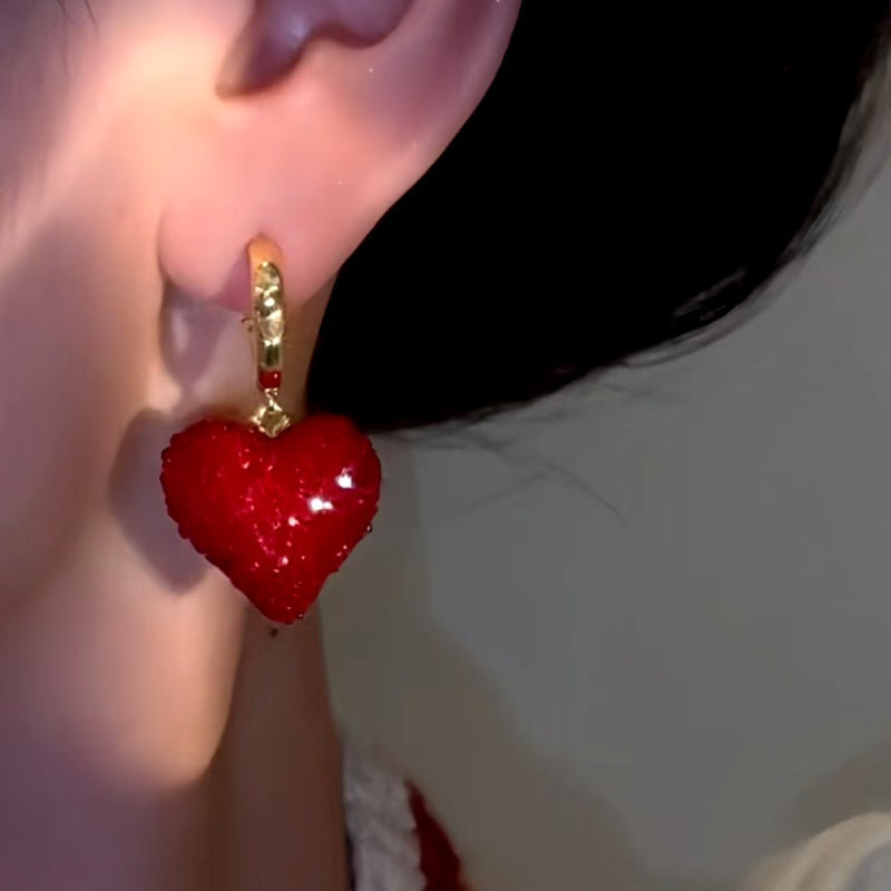 14K Gold-Plated Red Crystal Heart Earrings