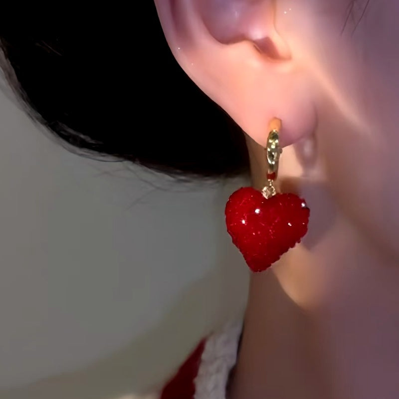 14K Gold-Plated Red Crystal Heart Earrings