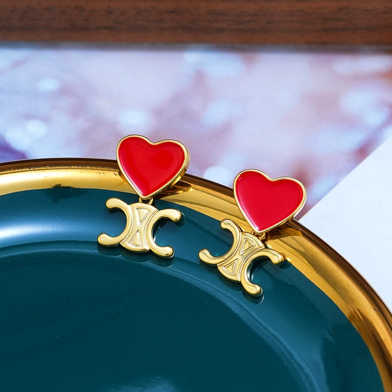 14K Gold-Plated Red Heart Arc De Triomphe Earrings