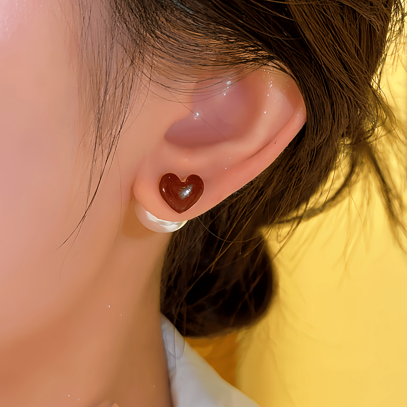 14K Gold-Plated Red Heart Bead Earrings