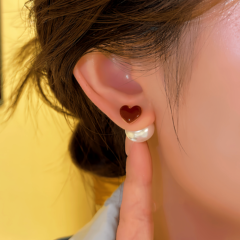 14K Gold-Plated Red Heart Bead Earrings