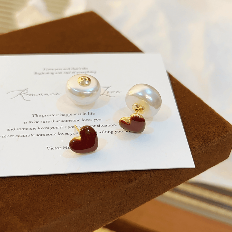 14K Gold-Plated Red Heart Bead Earrings