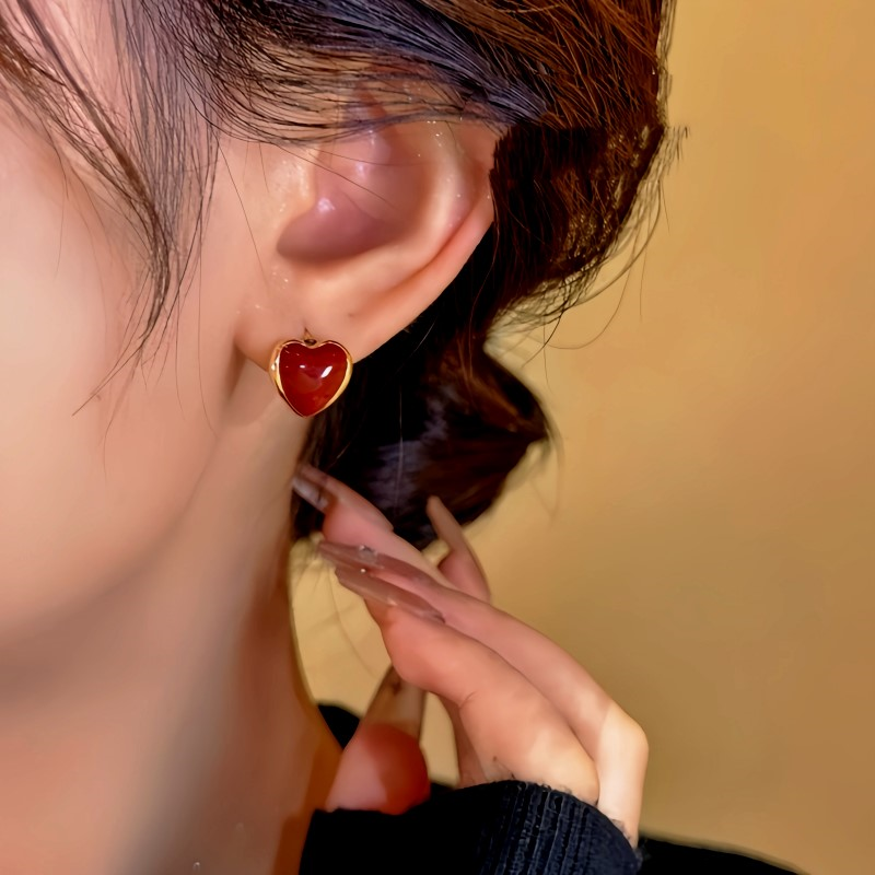14K Gold-Plated Red Heart Hoop Earrings