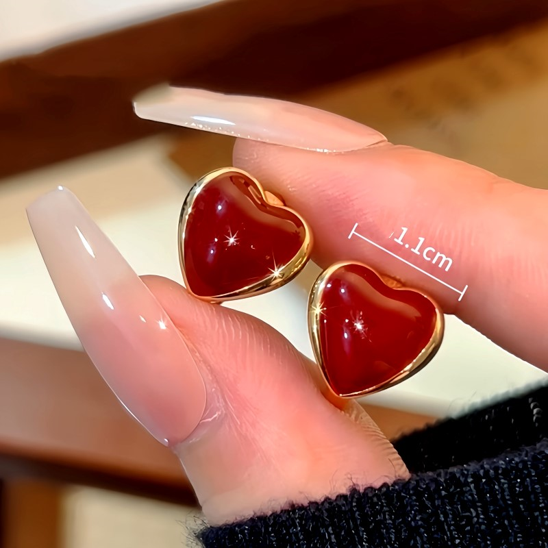 14K Gold-Plated Red Heart Hoop Earrings