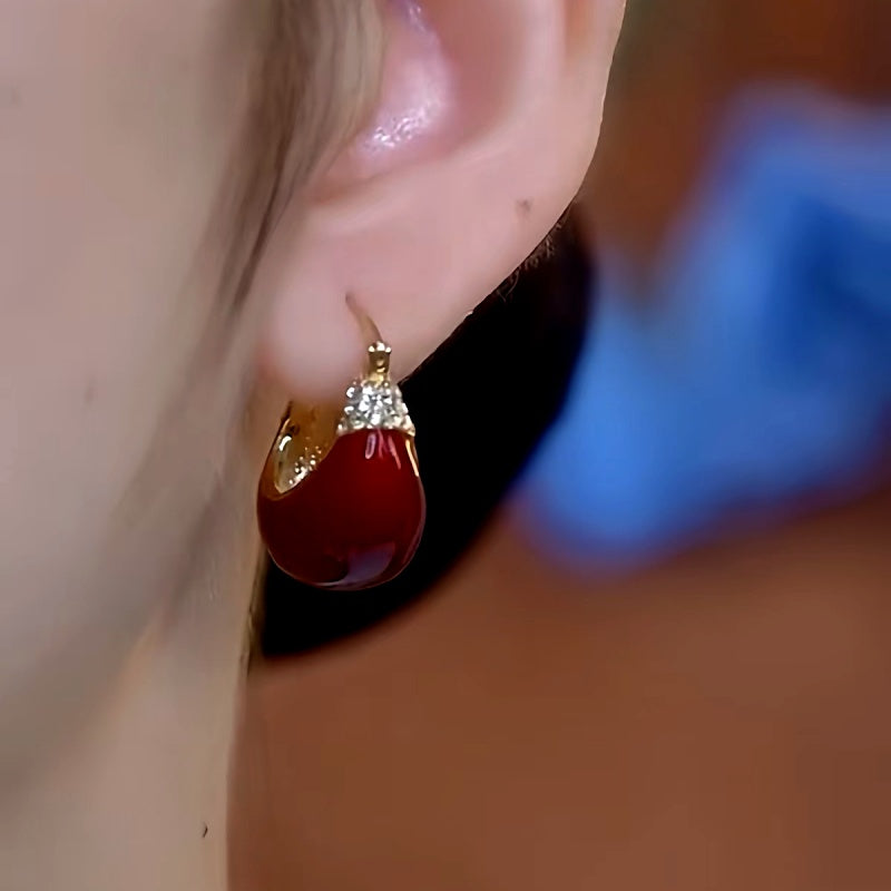 14K Gold-Plated Red Oil-Dropping Diamond Earrings