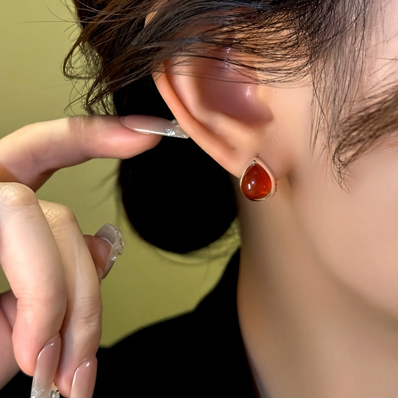 14K Gold-Plated Red Water Drop Earrings