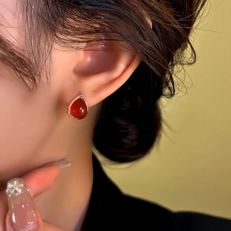 14K Gold-Plated Red Water Drop Earrings