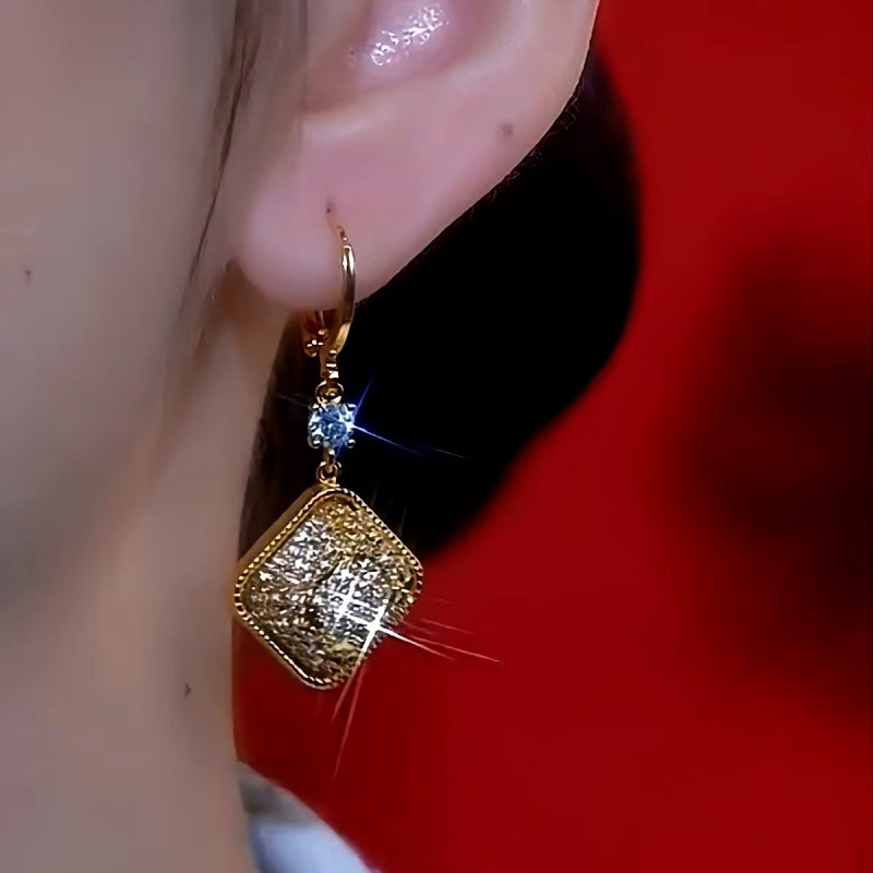 14K Gold-Plated Retro Geometric Diamond Earrings