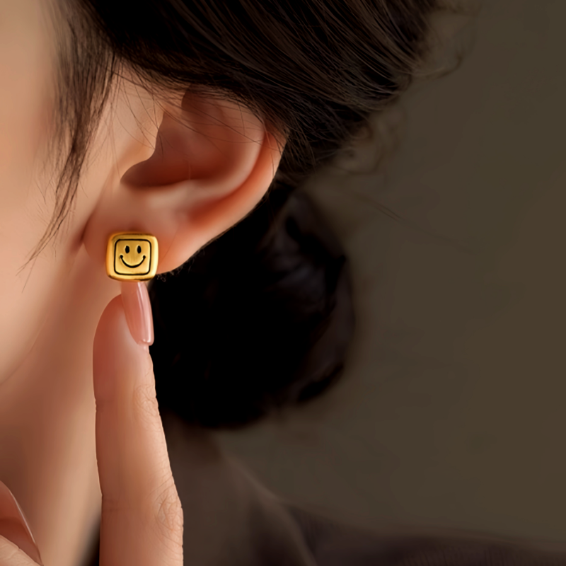 14K Gold-Plated Smiley Face Stud Earrings
