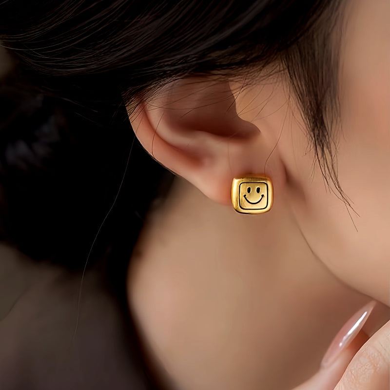 14K Gold-Plated Smiley Face Stud Earrings