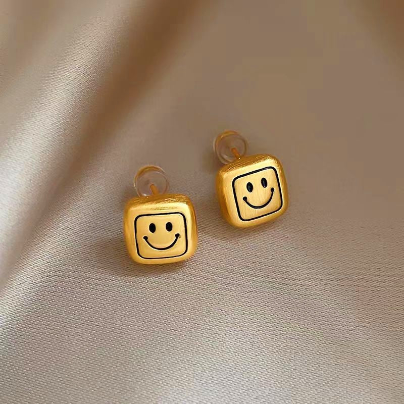 14K Gold-Plated Smiley Face Stud Earrings
