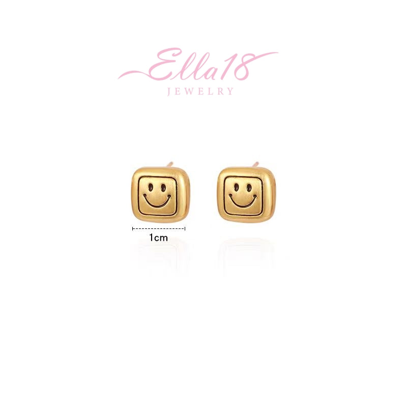 14K Gold-Plated Smiley Face Stud Earrings
