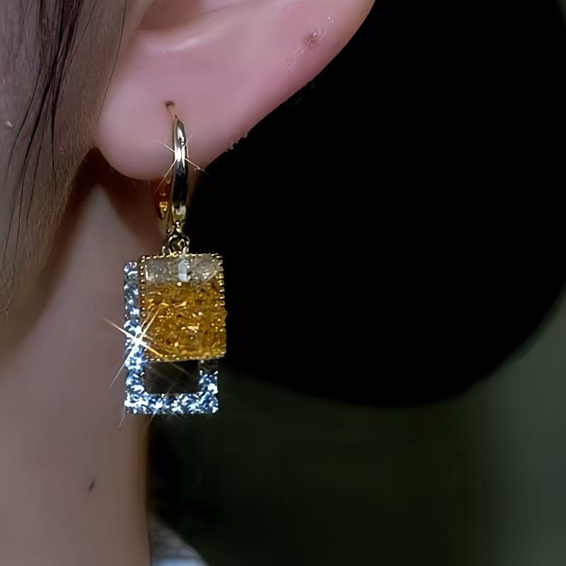 14K Gold-Plated Square Crystal Earrings