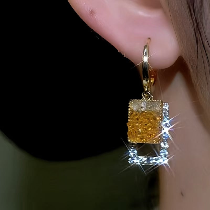 14K Gold-Plated Square Crystal Earrings