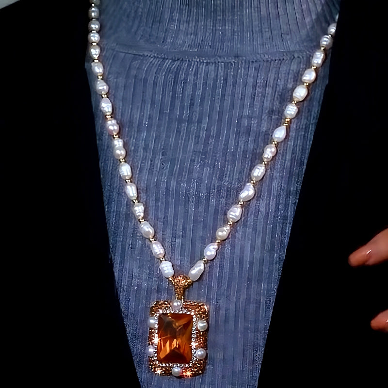 14K Gold-Plated Sugar Cube Pearl Sweater Necklace