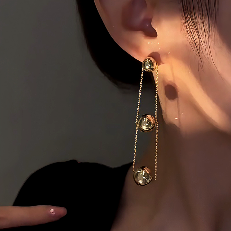 14K Gold-Plated Three-Ball Chain Earrings