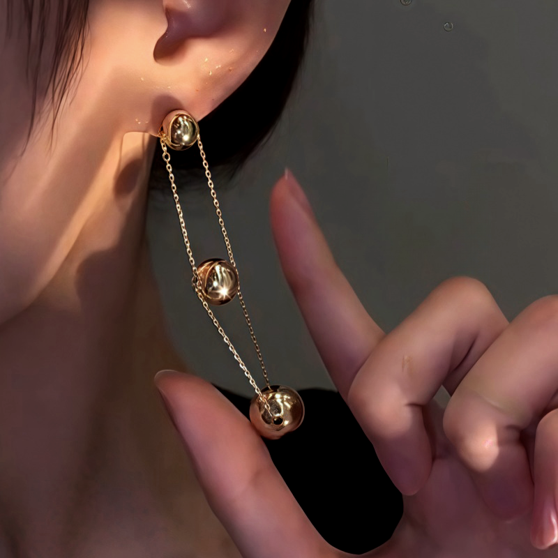 14K Gold-Plated Three-Ball Chain Earrings