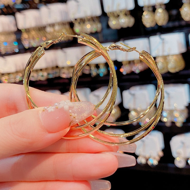 14K Gold-Plated Three-Layer Hoop Earrings