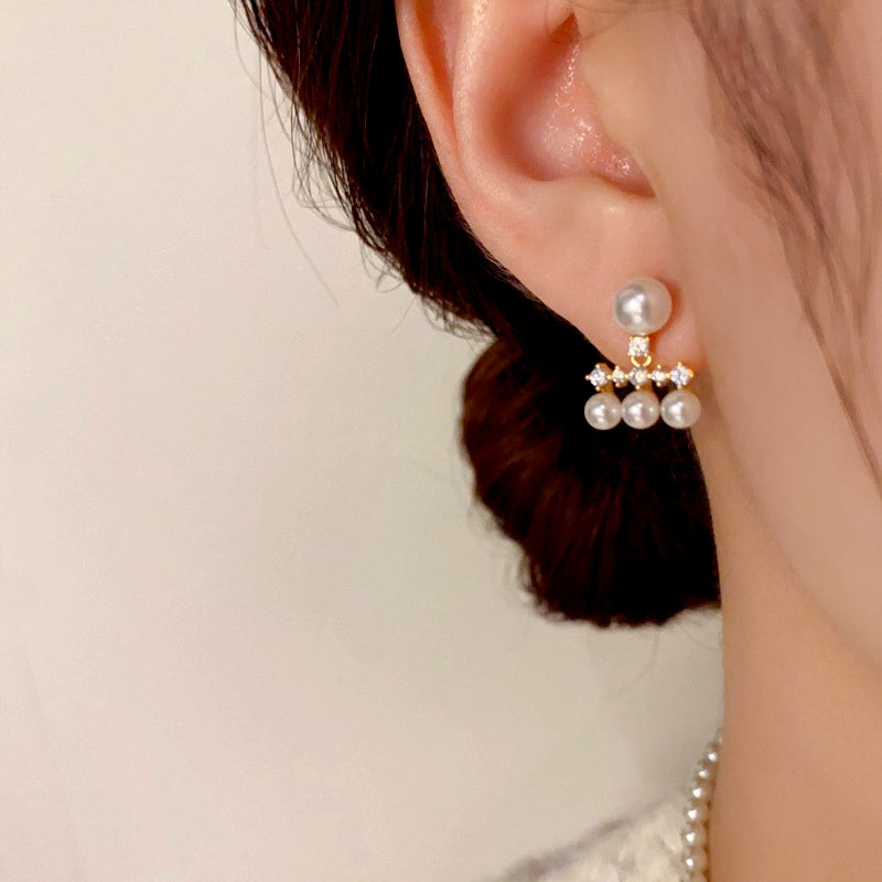 14K Gold-Plated Three Pearl Tassel Earrings