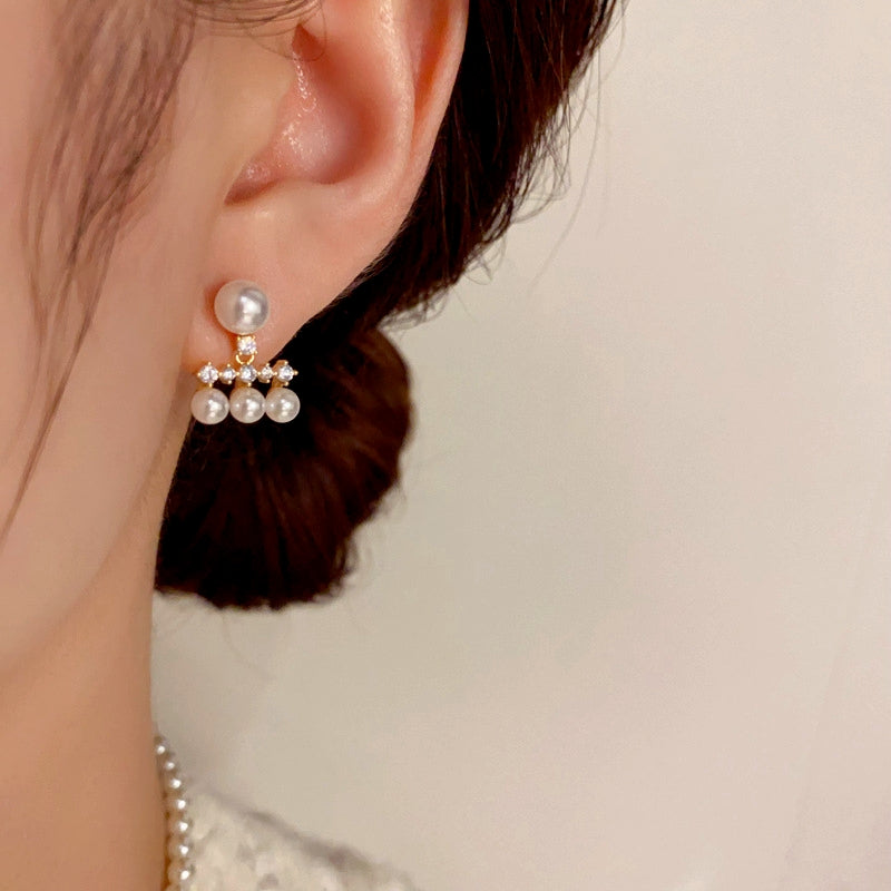 14K Gold-Plated Three Pearl Tassel Earrings