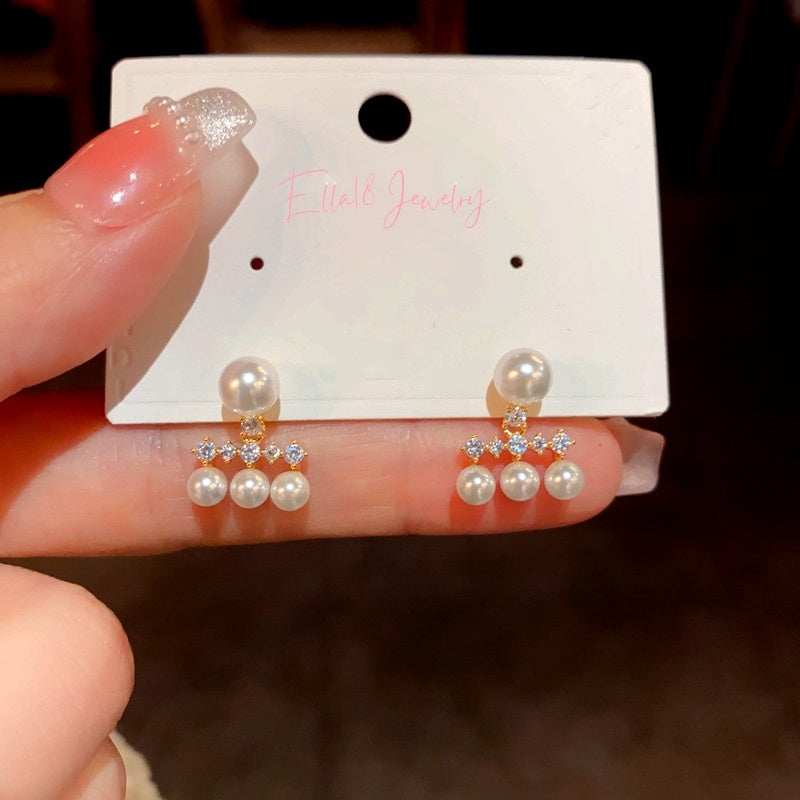 14K Gold-Plated Three Pearl Tassel Earrings