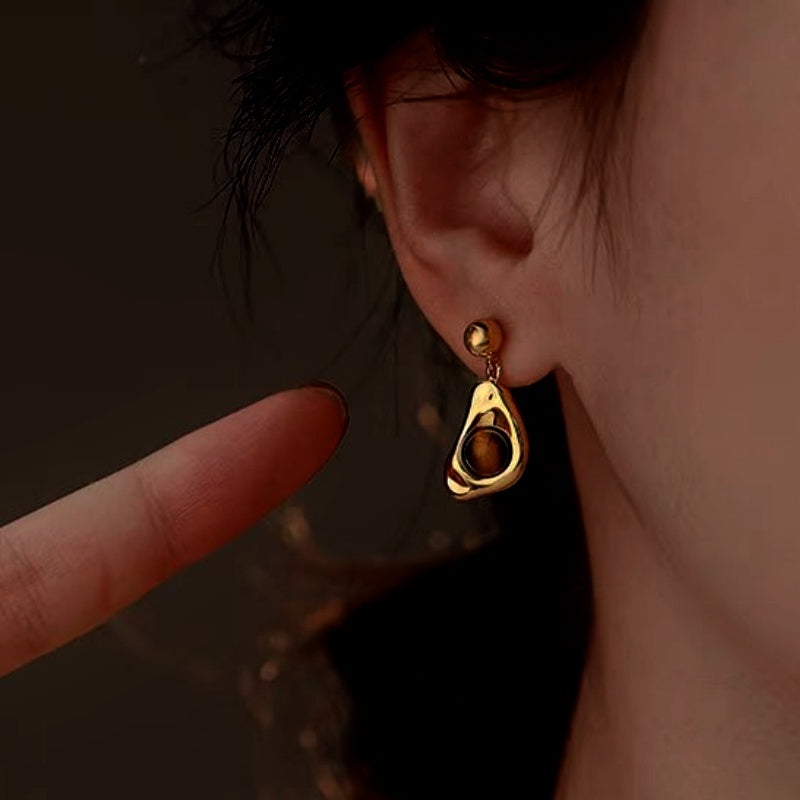 14K Gold-Plated Tiger Eye Stone Earrings