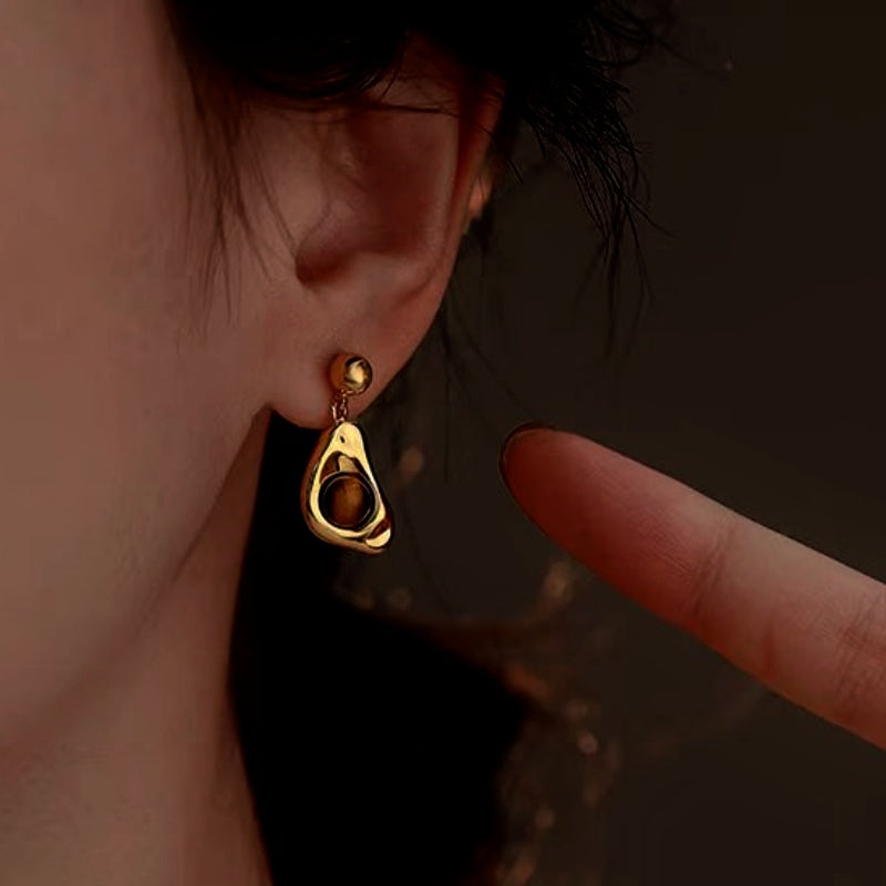 14K Gold-Plated Tiger Eye Stone Earrings
