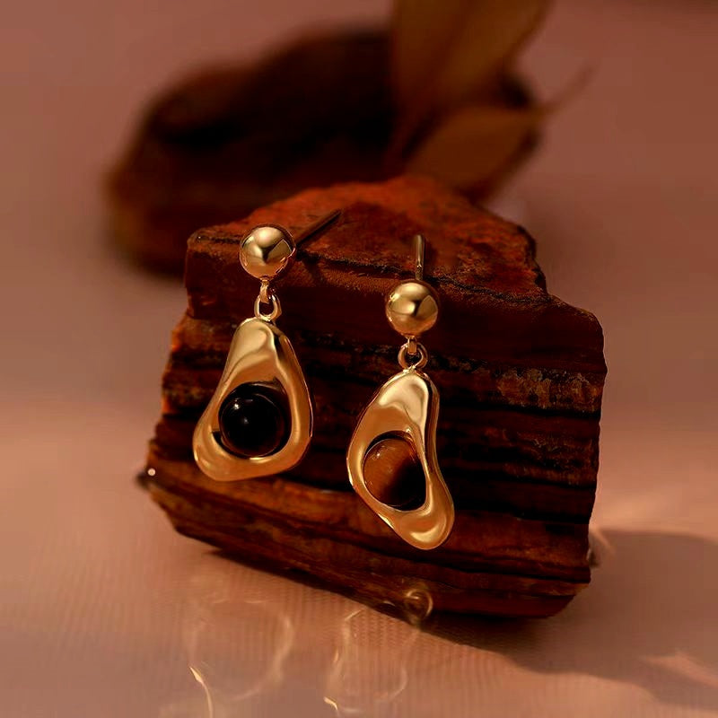 14K Gold-Plated Tiger Eye Stone Earrings