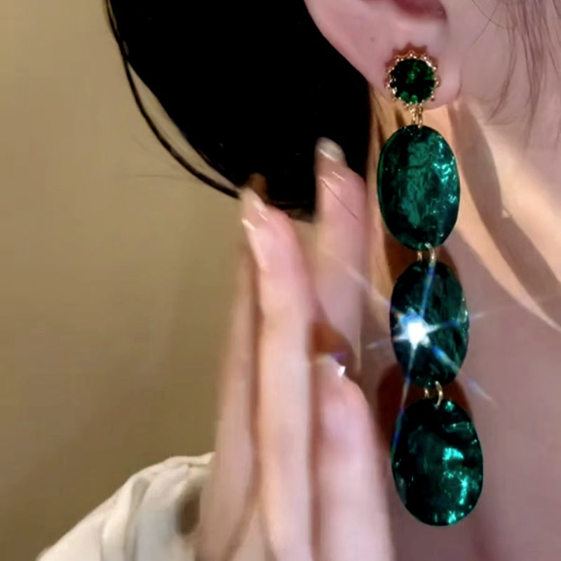 14K Gold-Plated Vintage Emerald Diamond Oval Earrings
