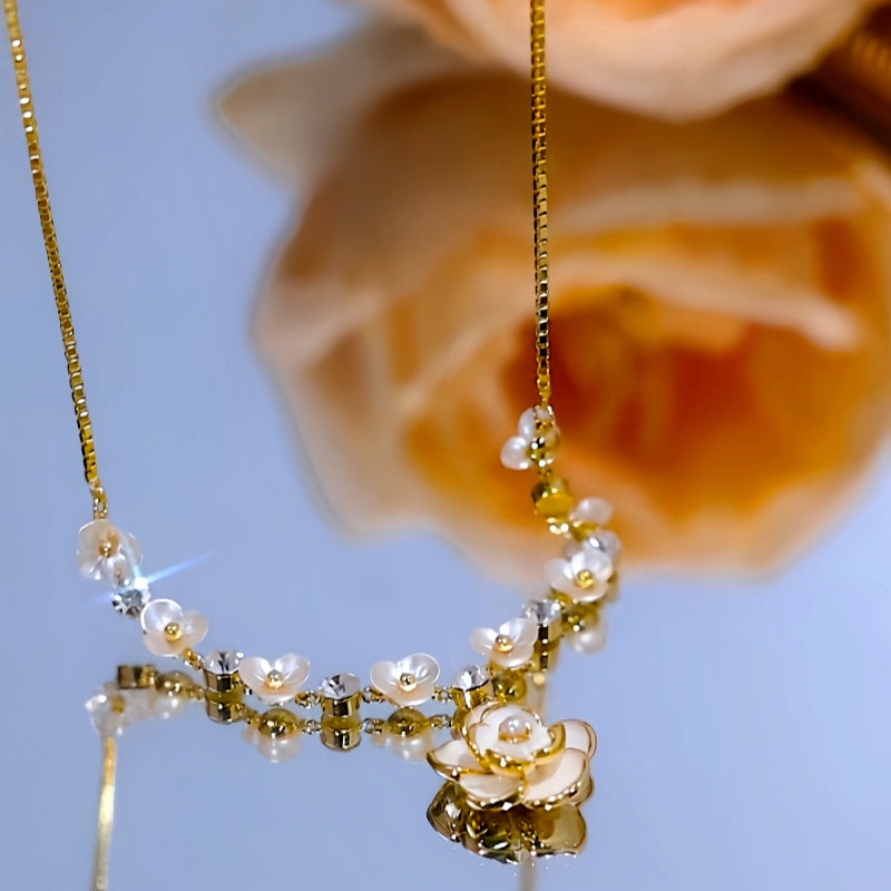 14K Gold-Plated White Camellia Flower Necklace