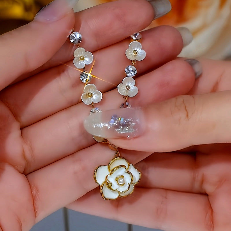 14K Gold-Plated White Camellia Flower Necklace