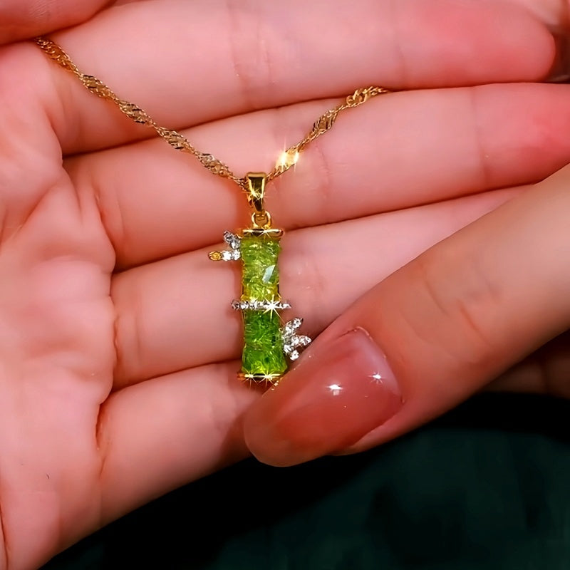 14K Gold-Plated Zircon Bamboo Pendant Necklaces