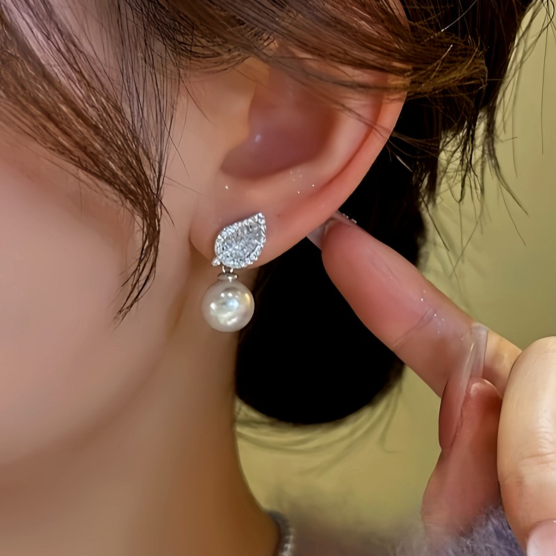 14K Gold-Plated Zircon Bead Leaf Earrings
