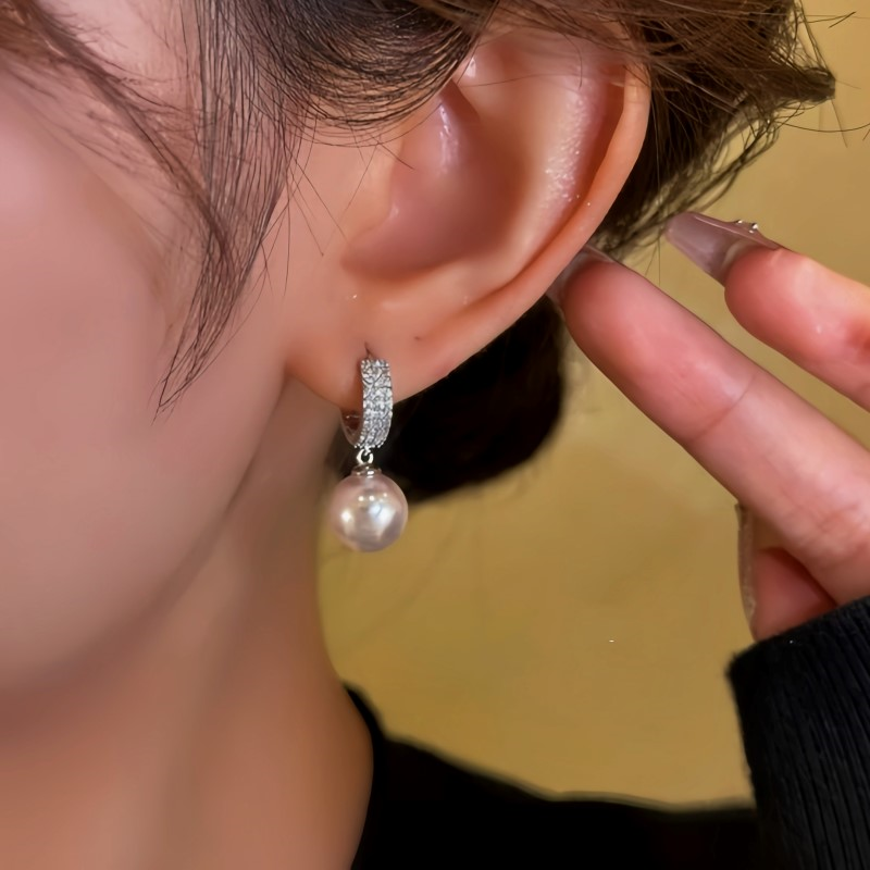 14K Gold-Plated Zircon Bead Peandant Earrings
