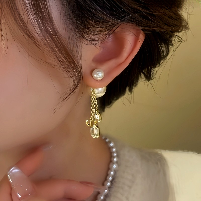 14K Gold-Plated Zircon Bead Tassel Earrings