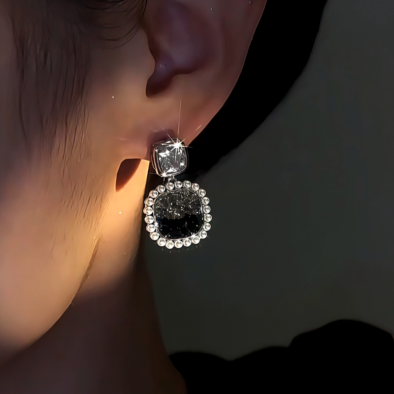 14K Gold-Plated Zircon Black Crystal Earrings